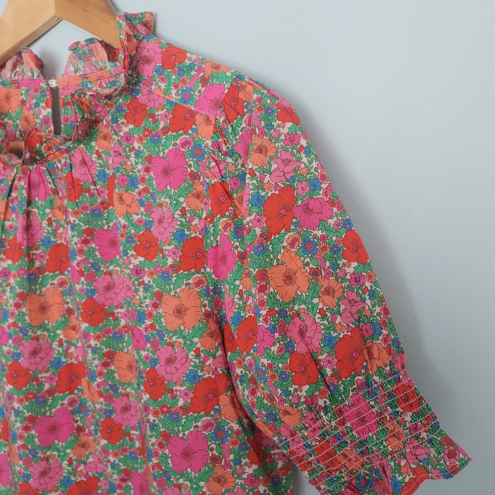 J. Crew Liberty Print Smocked Floral Short Puff Sleeve Blouse Small Cottagecore - Picture 3 of 11